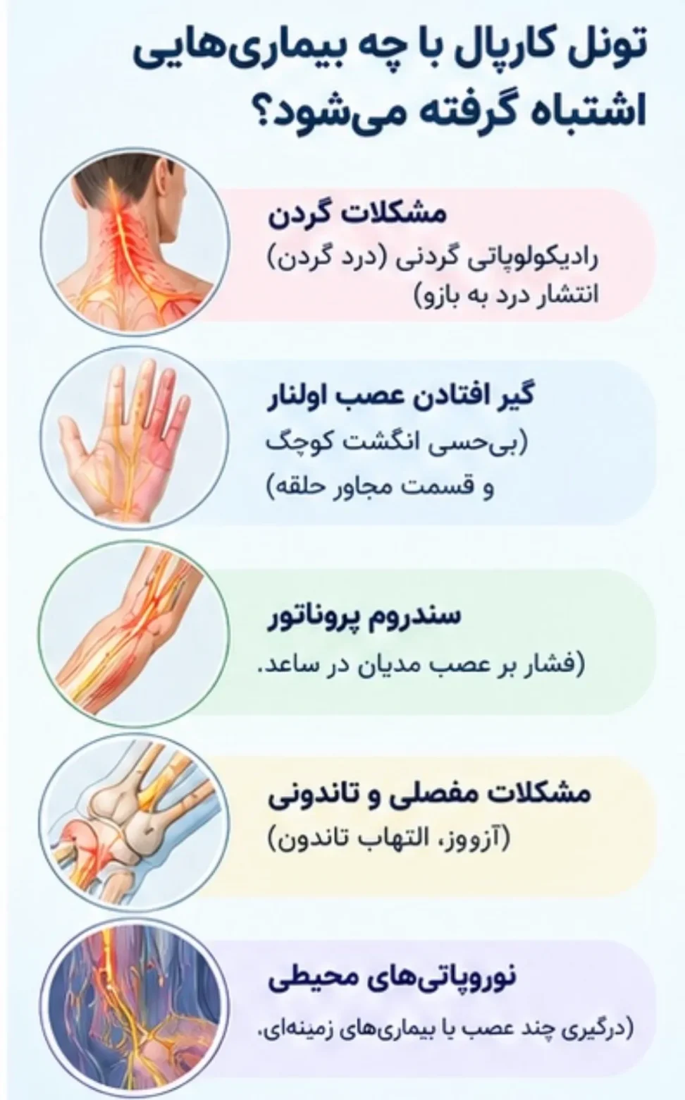 سندروم تونل کارپال با چه بیماری‌هایی اشتباه گرفته می‌شود؟